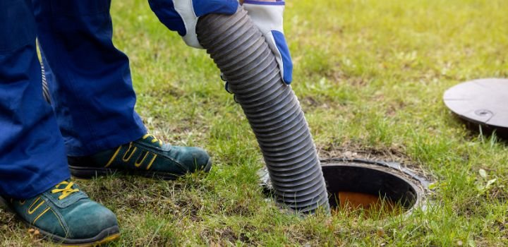 pumping out household septic tank. drain and sewage cleaning service