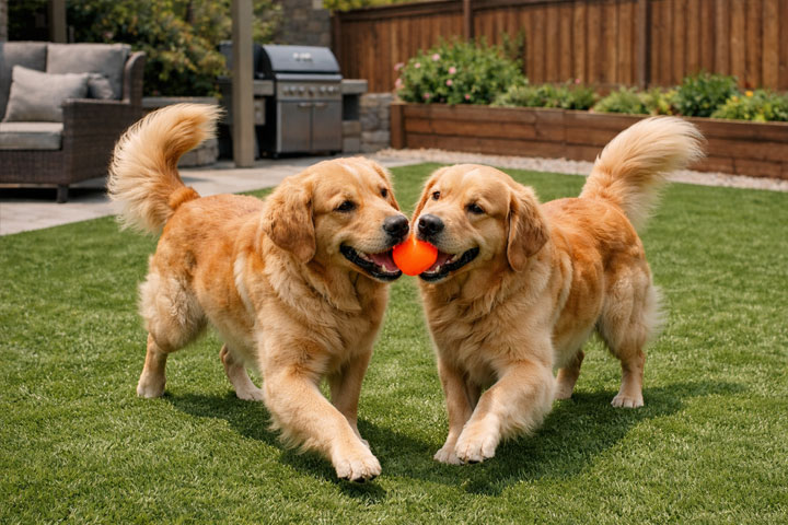 Two dogs playing